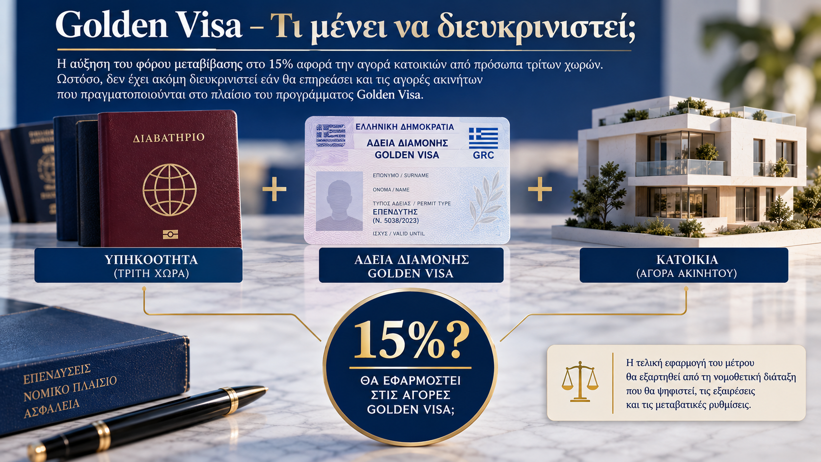Golden Visa και αύξηση φόρου μεταβίβασης στο 15%: τι μένει να διευκρινιστεί για τις άδειες διαμονής