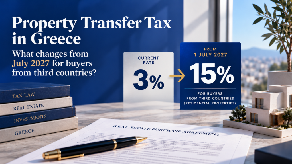 Property Transfer Tax in Greece: what changes from July 2027 for buyers from third countries - current rate 3% increasing to 15% for residential properties