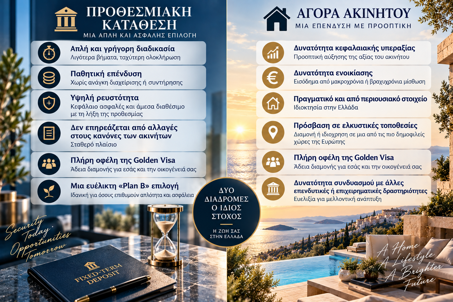 Σύγκριση Προθεσμιακής Κατάθεσης και Αγοράς Ακινήτου για Golden Visa – πλεονεκτήματα κάθε επιλογής