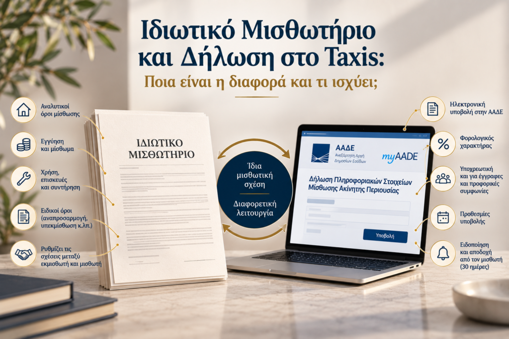 Ιδιωτικό μισθωτήριο και δήλωση στο Taxis: ποια είναι η διαφορά και τι ισχύει