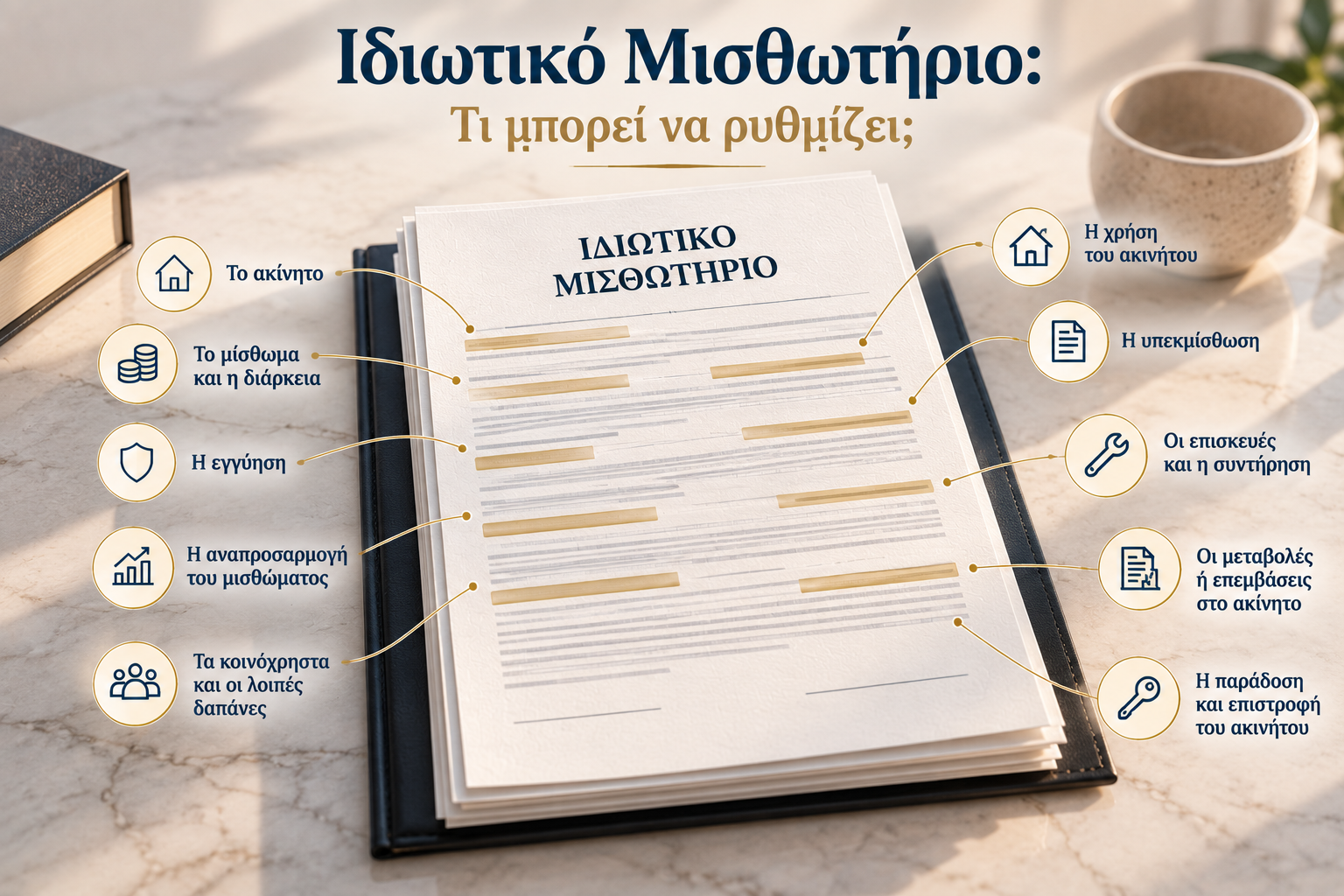 Ιδιωτικό μισθωτήριο: τι μπορεί να ρυθμίζει – εγγύηση, μίσθωμα, κοινόχρηστα, επισκευές, υπεκμίσθωση